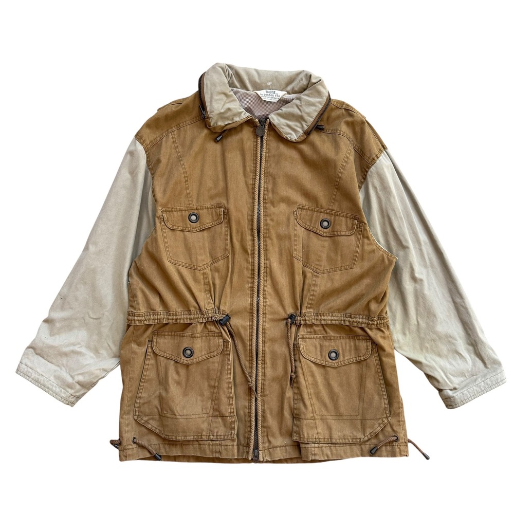 Towne by London Fog Brown Tan Utility Field Jacket Women Large Full‎ Zip Cargo